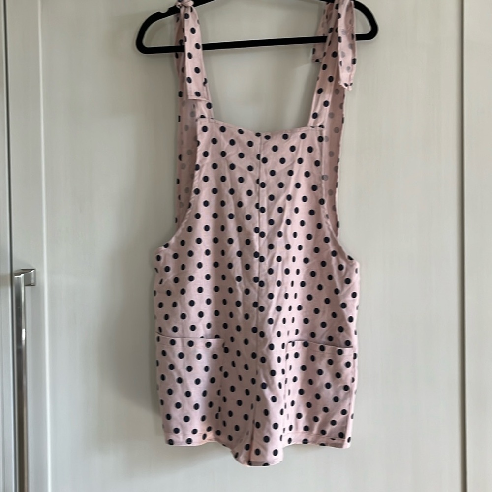 NWOT Australian brand Linen Lux linen blend shorts overall in pink with dots
